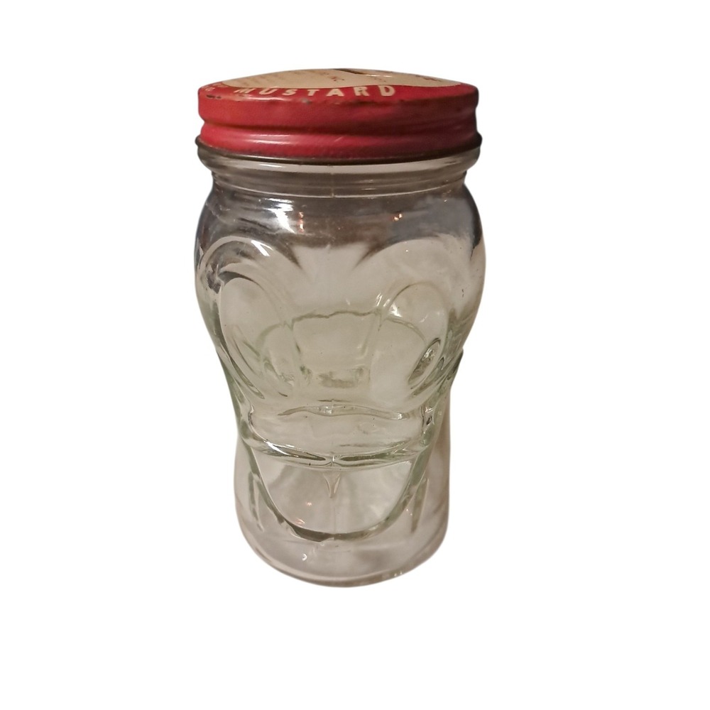 Vintage Glass Bank Nash's Prepared Mustard Lucky Joe Face Jolly Joe Bank 8.5 oz